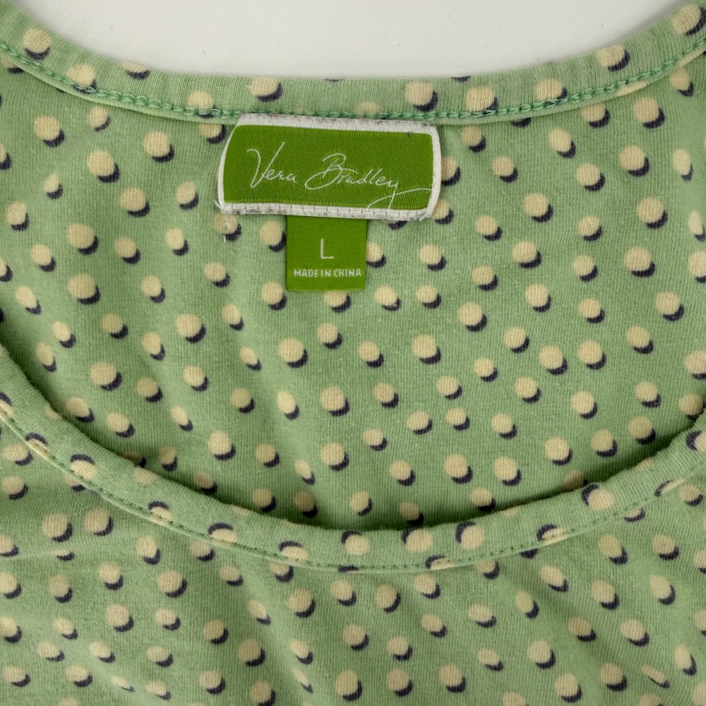 Vera Bradley Womens Pajama Set Green Polka Dot Tank Top Shorts Sz L Cotton Blend - Picture 3 of 8